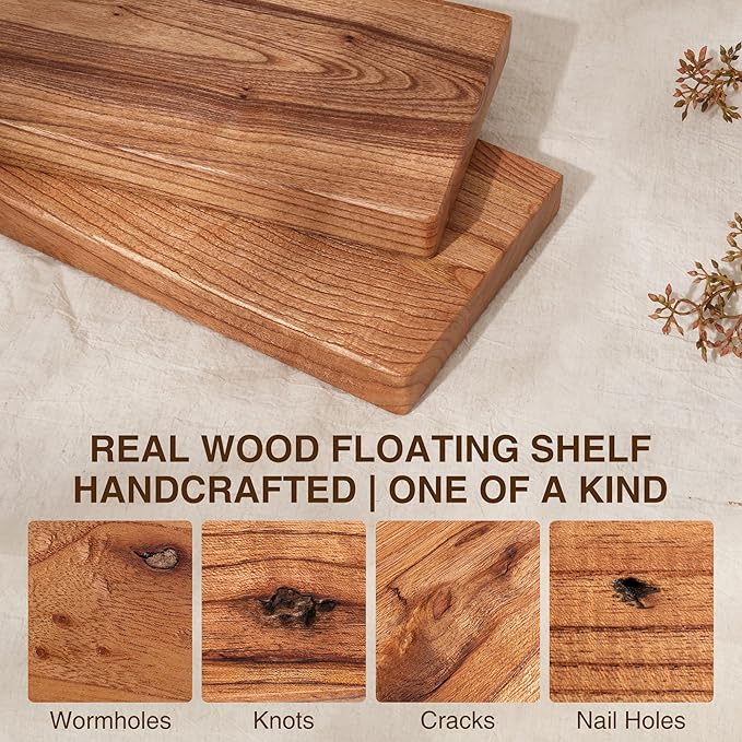 36 Inch Floating Shelves, Solid Wood Wall Shelves, 8 Inch Deep Floating Shelf – for Bathroom, Bedroom, Living Room, Kitchen, Home Decor & Storage, Heavy-Duty Wooden Shelf Wall-Mounted, Set of 2