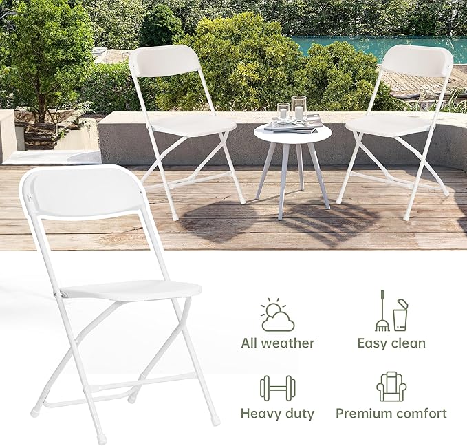 80 PCS Plastic Folding Chair, Portable Commercial Chair, Heavy-Duty Plastic Folding Chairs, Folding Chair with 350 LB Capacity for Wedding Party Outdoor Indoor White