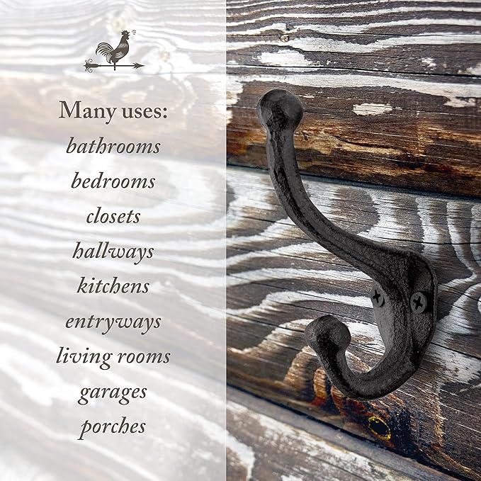 My Fancy Farmhouse Rustic Cast Iron Coat Hooks (10 Pack) Wall Mounted Farmhouse Decorative Wall Hooks, Vintage Hooks for Hanging Coats, Bags, Hats, Towels (Antique Black)