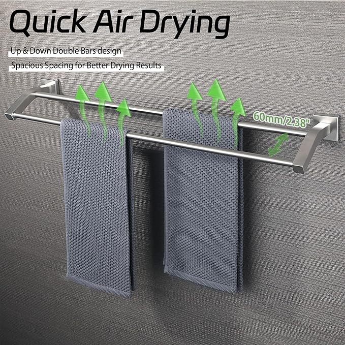 Alise Double Towel Bar, 28 Inch Towel Rack for Bathroom Wall Mounted, SUS304 Stainless Steel Bathroom Towel Holder Joining Process Towel Rail for Bathroom, Brushed Nickel