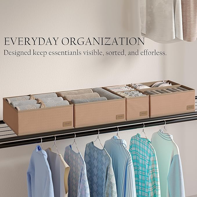 Clothes Organizer, Transform Your Drawers in Seconds - Cream Set of 6 Foldable Storage Boxes with Zipper, Durable 600D Fabric, Includes Fragrance Sachets, Ideal for Underwear, Socks, Baby Clothes