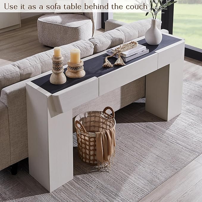 JXQTLINGMU 63" Long Wood Console Table with Storage Drawer, Modern Entryway Table, Sofa Table Behind Couch, Farmhouse Console Tables for Entryway Hallway Living Room, White