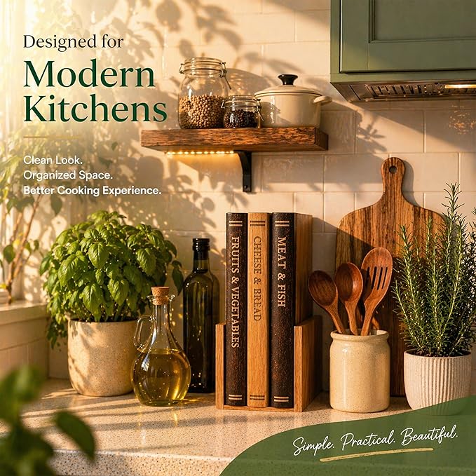 Acacia Wood Book Cutting Board Set with Stand, Wooden Cutting Boards That Look Like Books for Hands-Free Recipe Viewing, Beginner Cooking, Breakfast Prep, Family Meals & Housewarming Gift