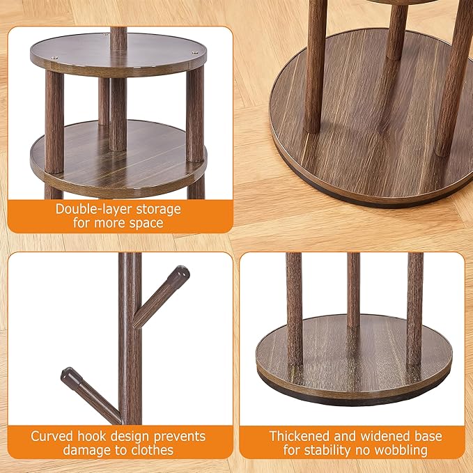 VECELO Coat Rack Freestanding, Entryway Hanger Stand, Umbrella Holder, Hall Tree With Hooks, Floor Standing Metal Tree Stand,Walnut