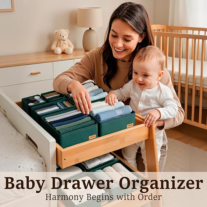 Clothes Organizer, Transform Your Drawers in Seconds - Green Set of 6 Foldable Storage Boxes with Zipper, Durable 600D Fabric, Includes Fragrance Sachets, Ideal for Underwear, Socks, Baby Clothes