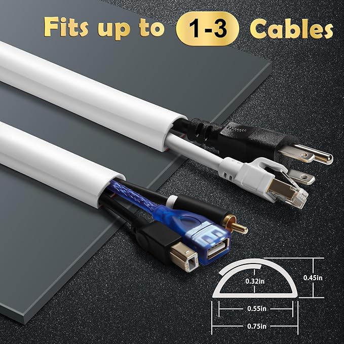 78in Cord Hider for Wall, Hide TV Wires, Self-Adhesive Silicone Cord Covers for Wires on Wall, White Cable Raceway Kit, Paintable Cable Hider Flush to Wall Design in Home Office, 0.7" W x 0.4" H