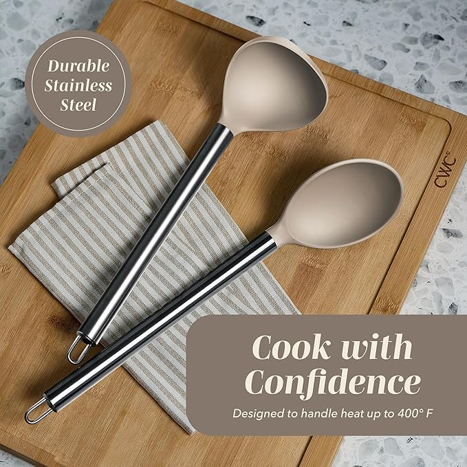 COOK WITH COLOR Silicone Cooking Utensils, Kitchen Utensil Set, Easy to Clean Silicone Kitchen Utensils, Cooking Utensils for Nonstick Cookware, Kitchen Gadgets Set, 10 Pieces, Brown