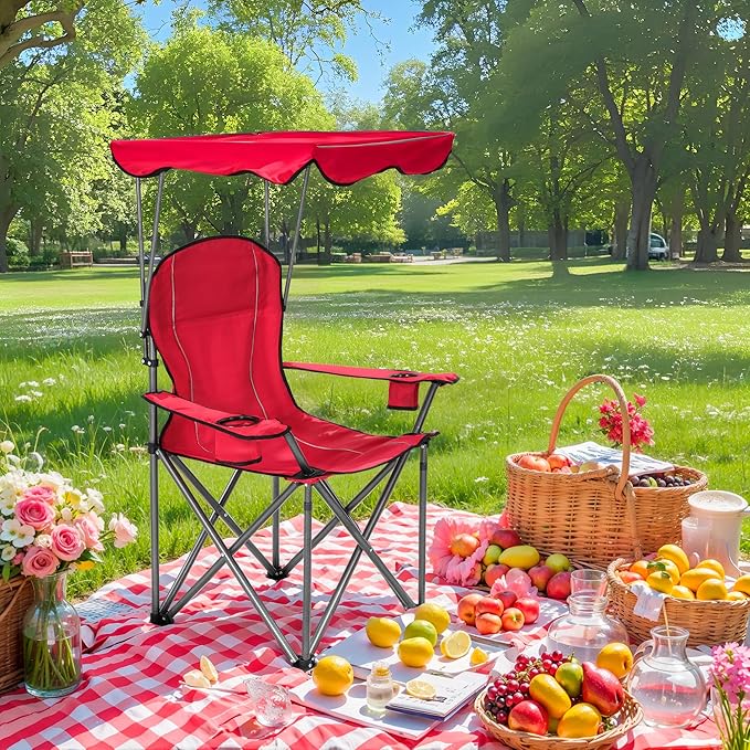 ALPHA CAMP Camping Chairs 350LBS Capacity, Heavy Duty Folding Chair with 4-Can Cooler Bag, Portable Outdoor Chair with Cup Holder for Adults, Collapsible for Tailgating, Beach, Fishing