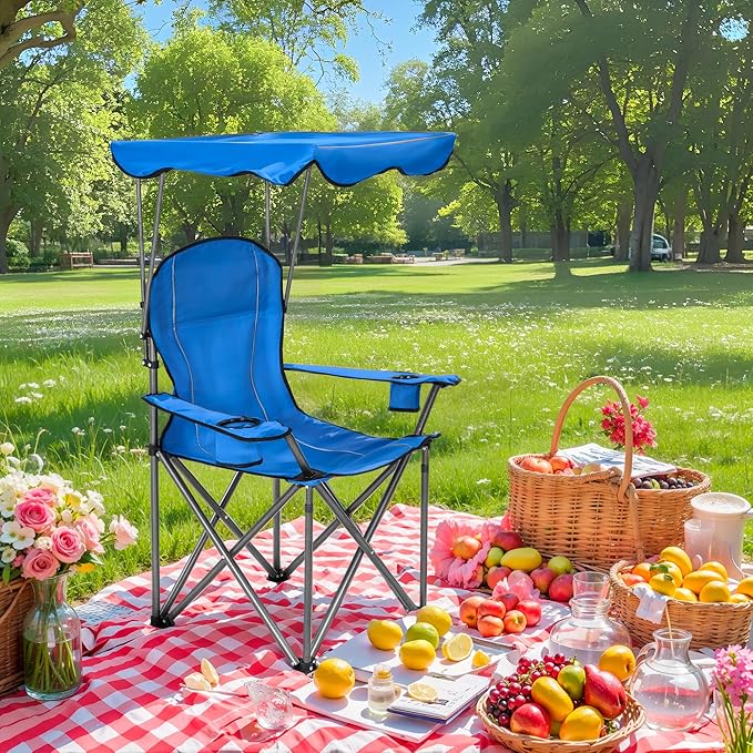 ALPHA CAMP Camping Chairs 350LBS Capacity, Heavy Duty Folding Chair with 4-Can Cooler Bag, Portable Outdoor Chair with Cup Holder for Adults, Collapsible for Tailgating, Beach, Fishing