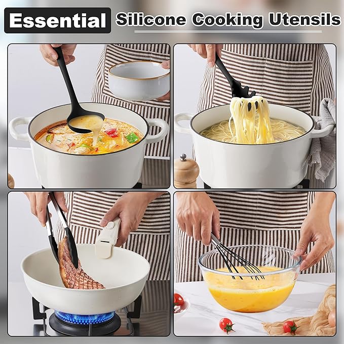LIANYU 14 Pcs Silicone Kitchen Utensils Set with Holder, 446°F Heat Resistant Silicone Cooking Kitchen Utensils Spatula Set, Non-Stick & Dishwasher Safe Cooking Tools, Comfort Grip Handle, Black