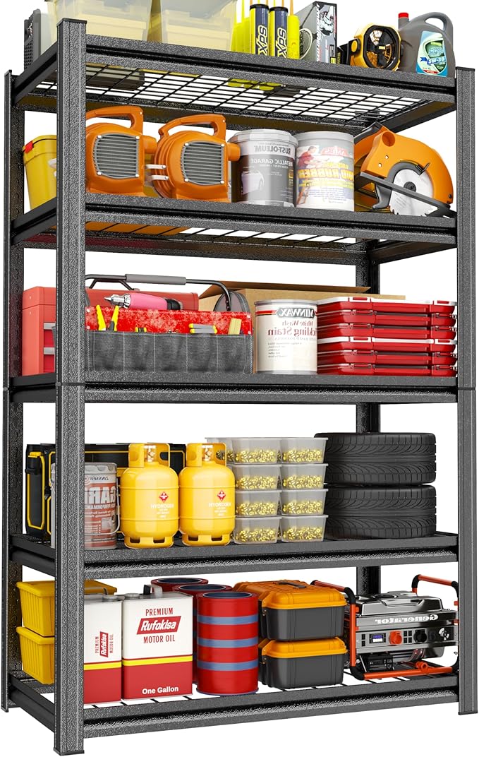 PRESTELION Garage Shelving 3000LBS Garage Storage Shelves 5-Tier Heavy Duty Shelf Adjustable Metal Shelving Units for Basement, Commercial, Warehouse, Industrial, 72" H×35.4" W×15.7" D, Black