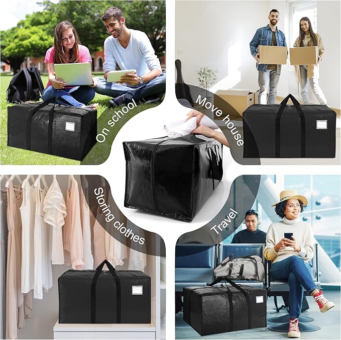 VELVETSURE 12 Pack Heavy Duty Large Moving Bags W/Backpack Straps - Strong Handles & Zippers, Storage Totes, Fold Flat, Alternative to Moving Box and Storage Bin, Semi-Transparent+Blue+Black