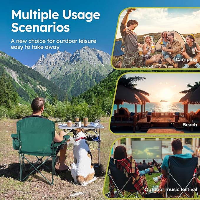 ALPHA CAMP Camping Chairs 350LBS Capacity, Heavy Duty Folding Chair with 4-Can Cooler Bag, Portable Outdoor Chair with Cup Holder for Adults, Collapsible for Tailgating, Beach, Fishing