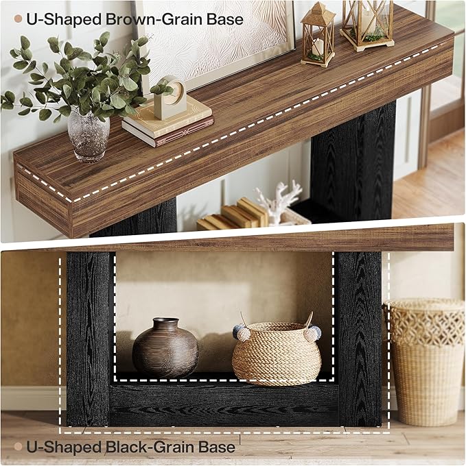 Tribesigns 63-Inch Long Console Table, 2-Tier Entryway Table Sofa Table with Storage, Farmhouse Wood Behind Couch Table for Living Room, Hallway, Rustic Brown & Black