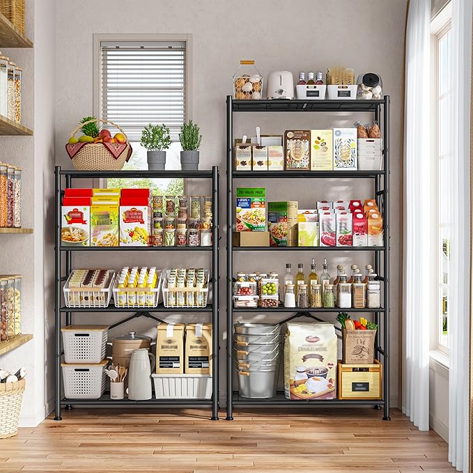 Wire Shelving Storage Rack with Hooks,Metal Shelving Units Shelf Organizer,Wobble-Free Garage Shelving with Adjustable Leveling Feet for Kitchen Pantry Laundry Bathroom Closet Dorm,12"D x 30"W x 60"H