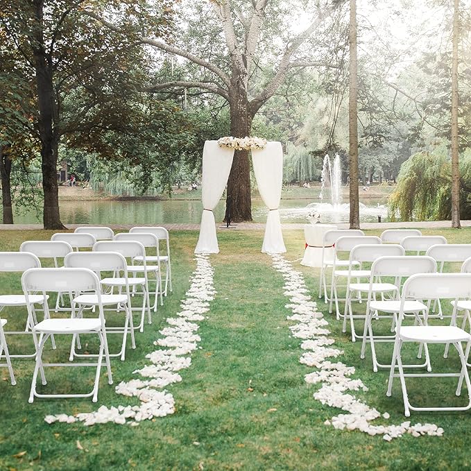 VINGLI White Plastic Folding Chairs, Set of 2, Heavy-Duty Commercial Seats with Steel Frame, 350 lb Capacity, for Indoor & Outdoor Events, Office, Wedding, Party & Dining (2, White, S)