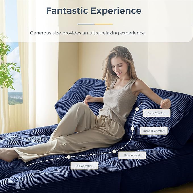 MAXYOYO Folding Sofa Bed, Convertible Chair with Pillow Foldable Couch with Back Support, Portable Fold Out Chair Bed Comfy Floor Sofa Lounge for Living Room Bedroom, Navy Double