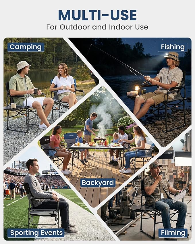 KingCamp Oversized Camping Directors Chair for Big and Tall, Heavy Duty 440lbs Folding Chairs with Side Table, Portable Padded Camp Chairs with Wide Seat & Anti-Sag Fabric for Outdoor Lawn Fishing RV