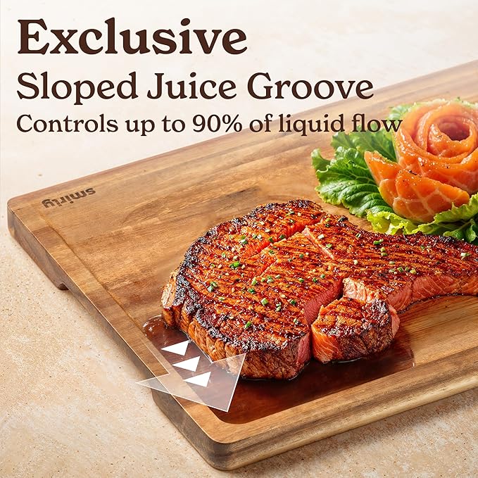SMIRLY Acacia Wood Cutting Board for Kitchen - Wood Cutting Board for Meal Prep, Serving, Charcuterie - Kitchen Gadgets, House Warming Gift - Small Wooden Chopping Board Non Toxic - 1 Pack