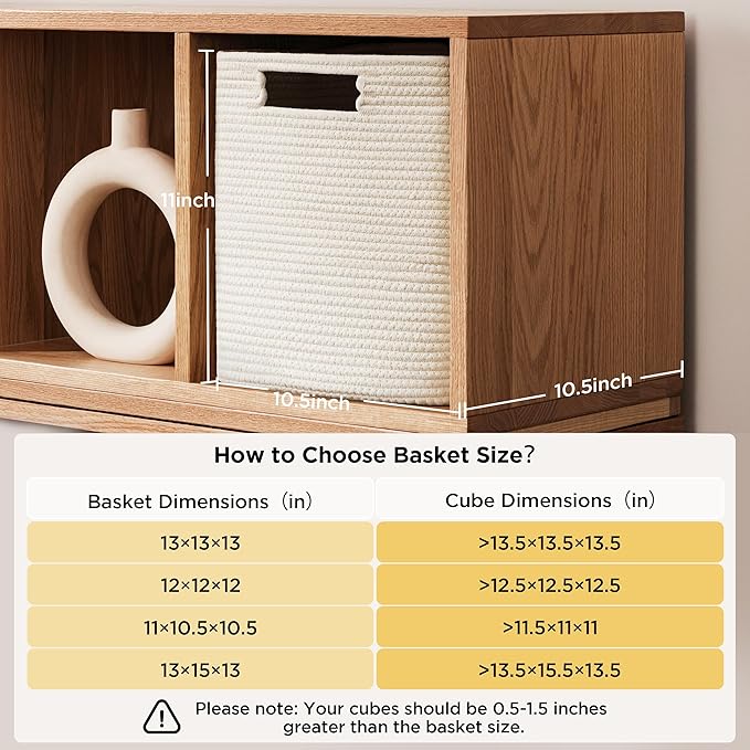 UBBCARE Storage Cubes 11 Inch, Cotton Rope Woven Baskets for Organizing, Cube Storage Bin for Baby Nursery, 4-Pack Square Toy Storage Baskets for Shleves Organizer, Closet, Kidsroom, White