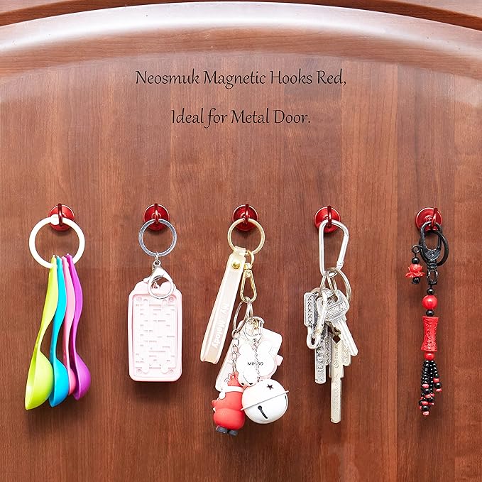 Neosmuk Magnetic Hooks, Heavy Duty 40lb+ Strong Magnet Hook for Cruise Cabins, Cruise Essentials 2026 for Hanging, Metal Wall Refrigerator Hangers (Red, 10 Pack)