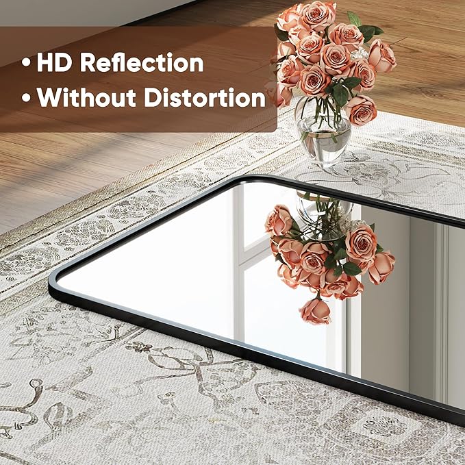 Antok 49''x 15''Full Length Mirror Over Door, 4-in-1 Standing Leaning Wall Mounted, Adjustable Hanging Mirror for Bedroom Living Room, Black, Rounded Corner