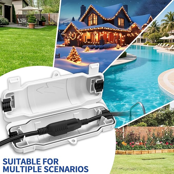 3 Pack Outdoor Extension Cord Safety Cover with Waterproof Seal IP54 Water-Resistant, Weatherproof Electrical Connection Box with 2 Latches, Plug, Socket, Holiday Decoration Light, White