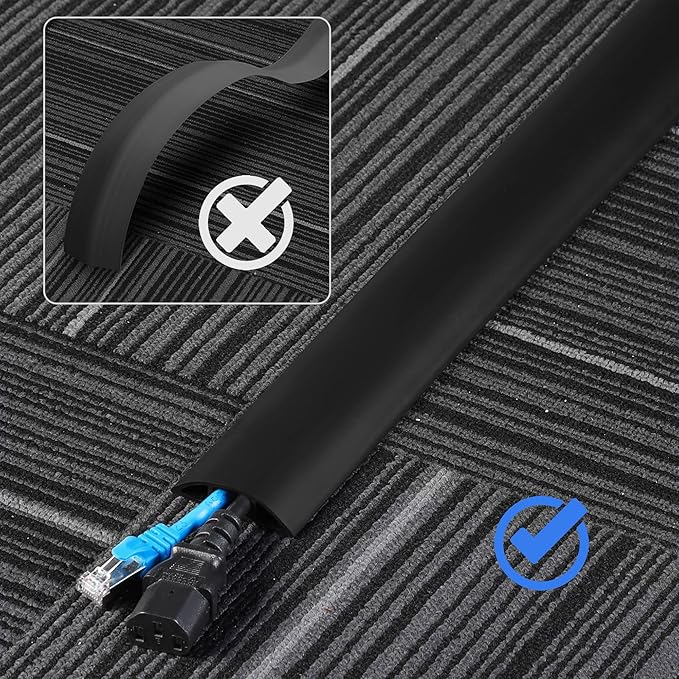 Floor Cord Cover 6ft, Yellow Oak Wood Wire Hider Floor Hide Extension Cords, PVC Cable Management Cover, Cable Protector, Cord Cavity W0.6in x H0.32in