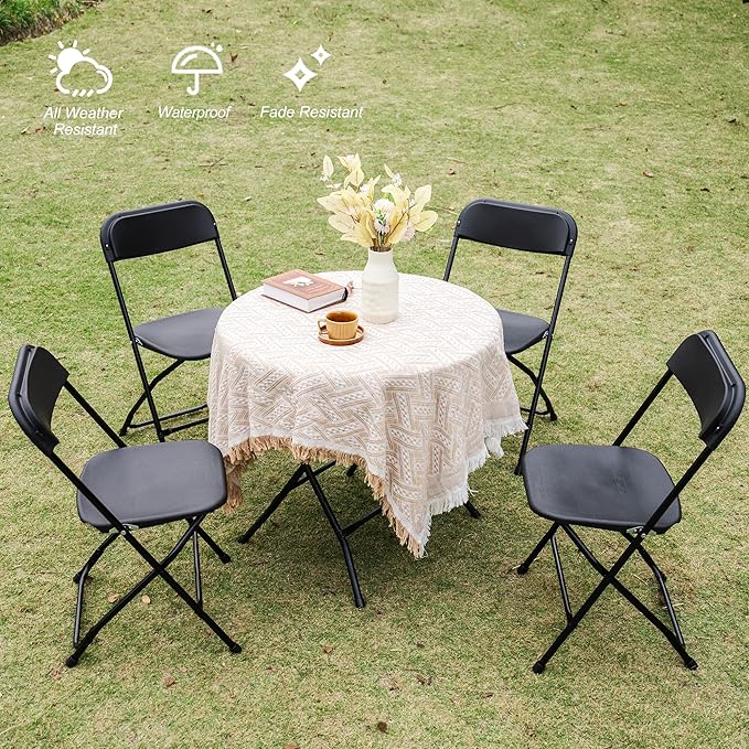 Allpop 4 Pack Plastic Folding Chair, 300lb Capacity, Portable Commercial Chair Seat with Steel Frame for Office Wedding Party Indoor Outdoor Events, Stackable, Black