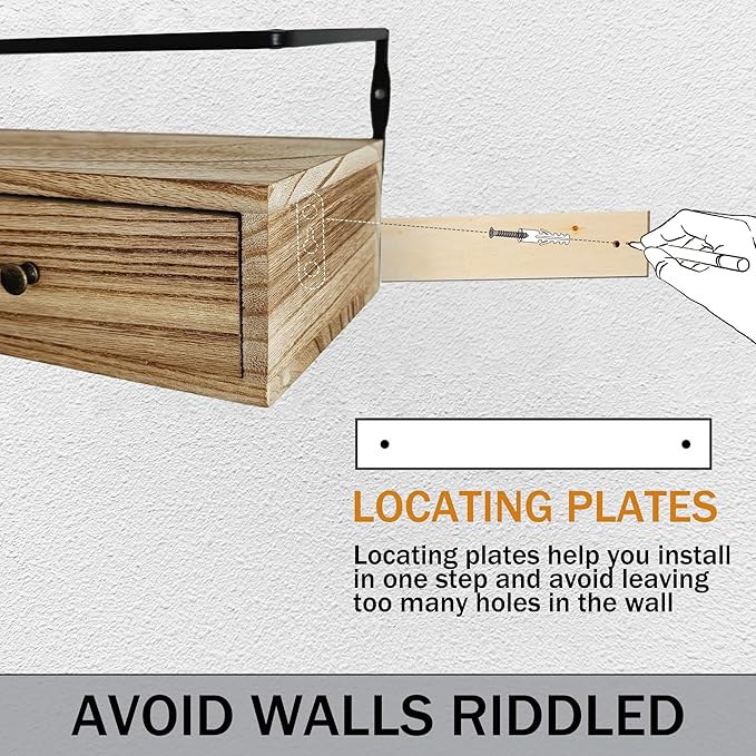 DreamPossible Floating Shelves - Wall Mounted Bathroom Shelf Set of 2 with Drawers, Rustic Wood Shelves for Bedroom, Living Room, Kitchen, Wall Decor, Plants, Books (Brown)