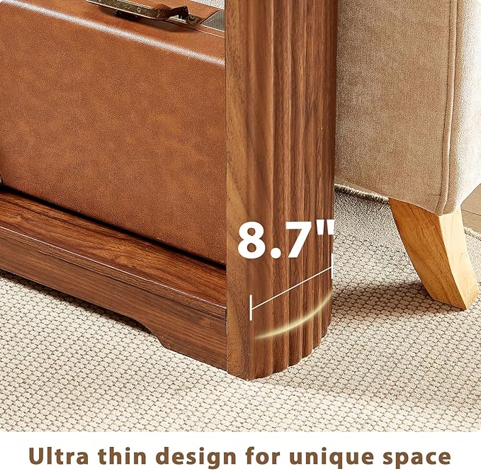 70" Extra Long Narrow Console Table, Fluted-Side Sofa Table with Open Shelf, Entryway/Hallway/Living Room Console – Walnut
