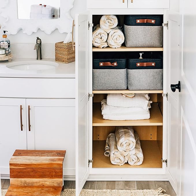 OrganiHaus 15x11in Canvas Storage Baskets 3 Pack | LARGE Fabric Bins for Shelves | Closet & Bedroom Storage | Gray/Black