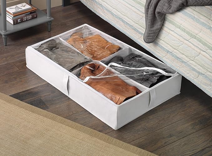 Whitmor Underbed Boot Bag, 4 Section, White (Pack of 6)