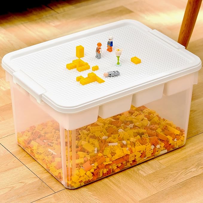 Citylife 32 QT Stackable Storage with Building Baseplate Lid and Removable Tray Tool Box Organizer Storage Bins with Lids for Organizing Bead, Tool, Sewing