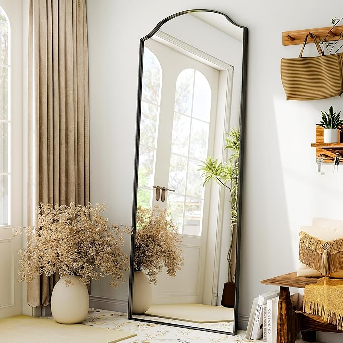 Arched Full Length Mirror Full Body Mirrors with Unique Scalloped Corner Design 24 x 65 Inch Wall Mirror Full Length for Bedroom Living Room Black