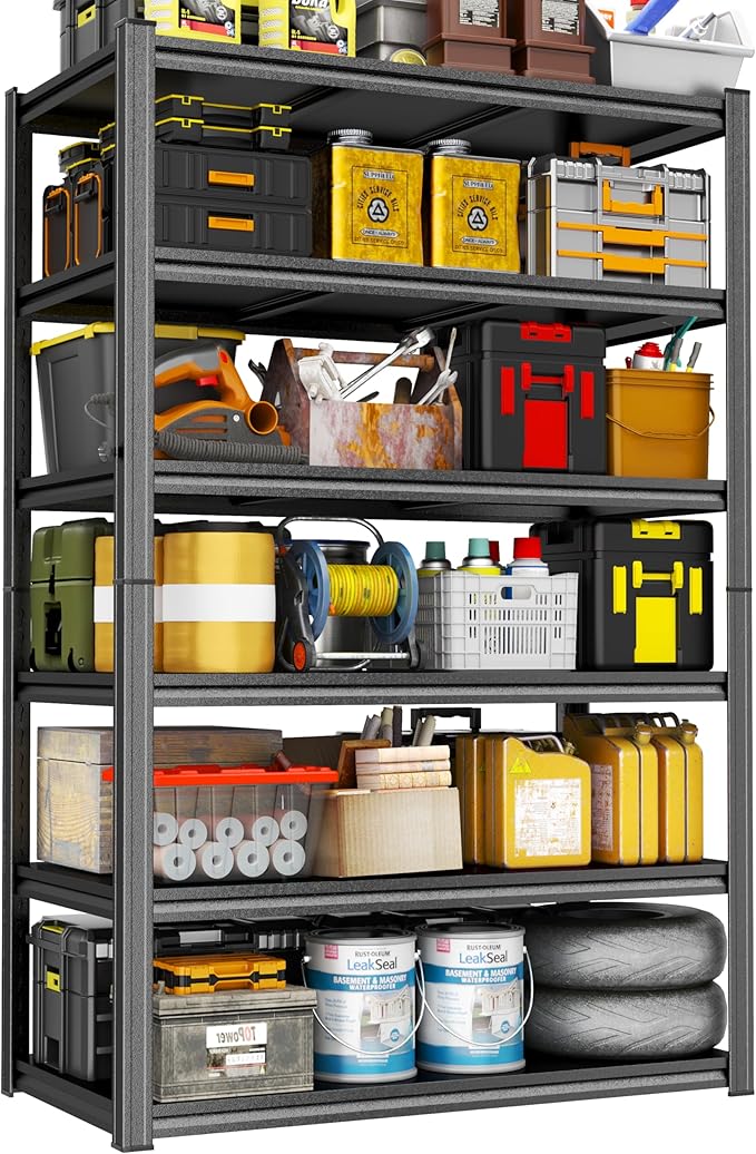 82"H Garage Shelving Storage Shelves Heavy Duty 3000LBS Metal Shelving Unit 6 tier Adjustable Storage Rack for Basement Warehouse Pantry Kitchen Bedroom Office Balcony 82"H × 40" W × 16" D, Black