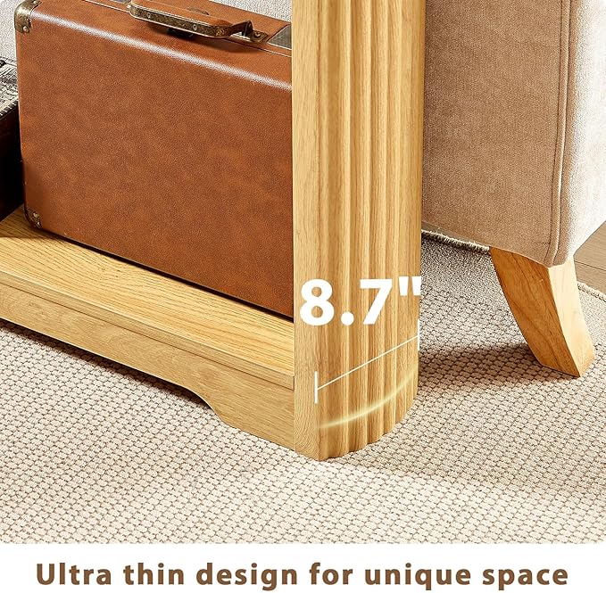 70" Extra Long Narrow Console Table, Fluted-Side Sofa Table with Open Shelf, Entryway/Hallway/Living Room Console – Natural