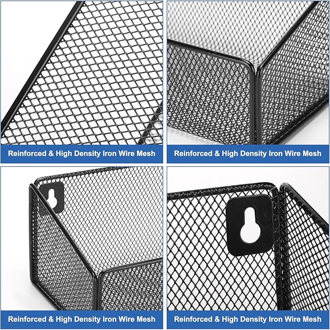 Rtteri 2 Sets Bedside Shelf Caddy Metal Hanging Storage Basket Organizer with 10 Pair 5 Different Size Hooks for Dorm Bunk Bed Bedroom for Magazine Phone Drinks(Black, White)