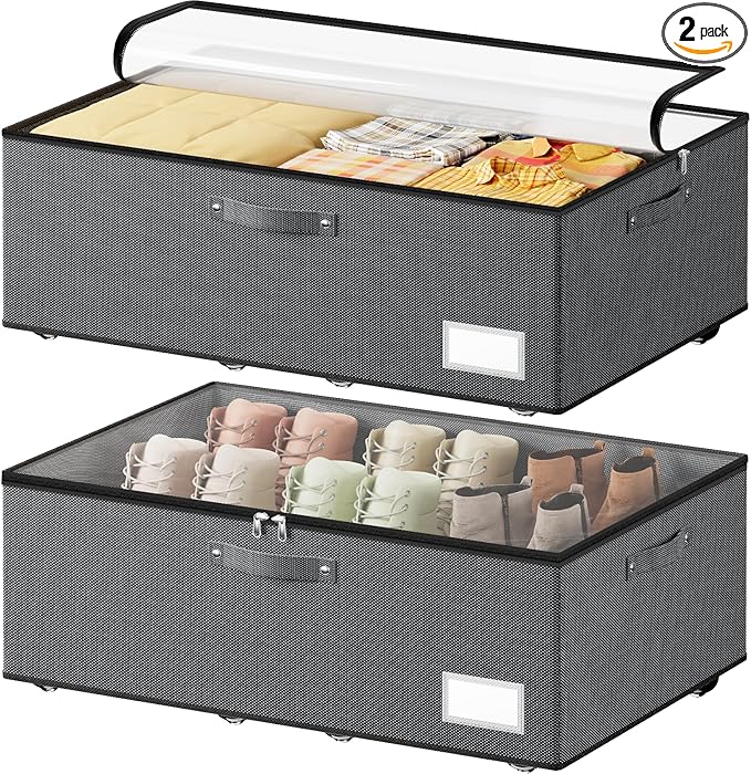 Dayacoco Under Bed Storage With Wheels,10 Inches Under Bed Storage Containers,65L Large Capacity,No Assembly Required Rolling Under Bed Storage for Clothes,Blankets,Shoes,Grey