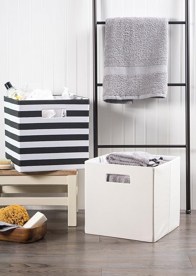 DII Poly-Cube Storage Collection Hard Sided, Collapsible Solid, Large, Off White (Pack of 2)