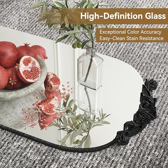 Arched Full Length Mirror, 63"X20" Vintage Floor Mirror, Baroque Full Body Mirrors with Art Carved, Free Standing Leaning or Wall-Mounted Mirrors for Bedroom, Living Room, Entryway, Black