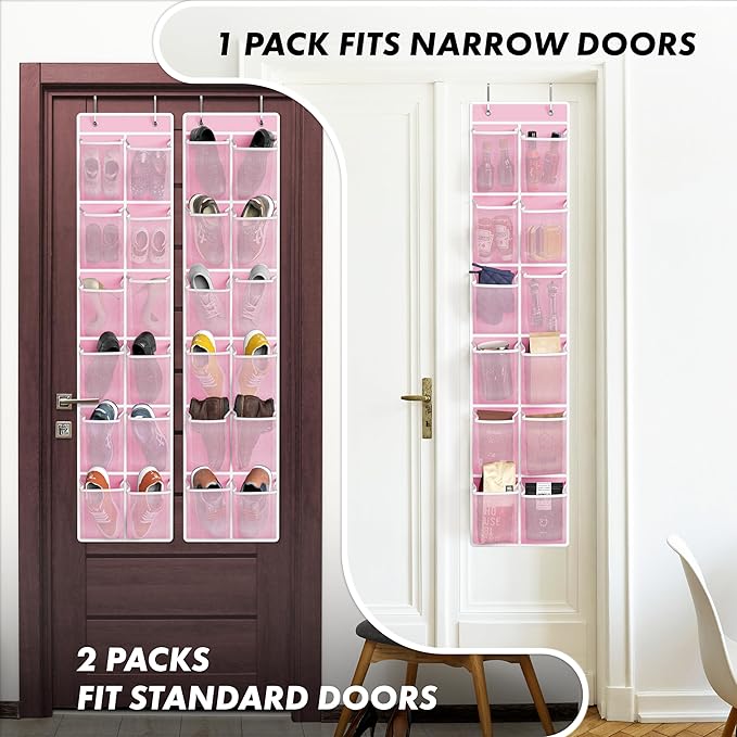Simple Houseware 24 Pockets - 2PK 12 Large Pockets Over Door Hanging Shoe Organizer, Pink