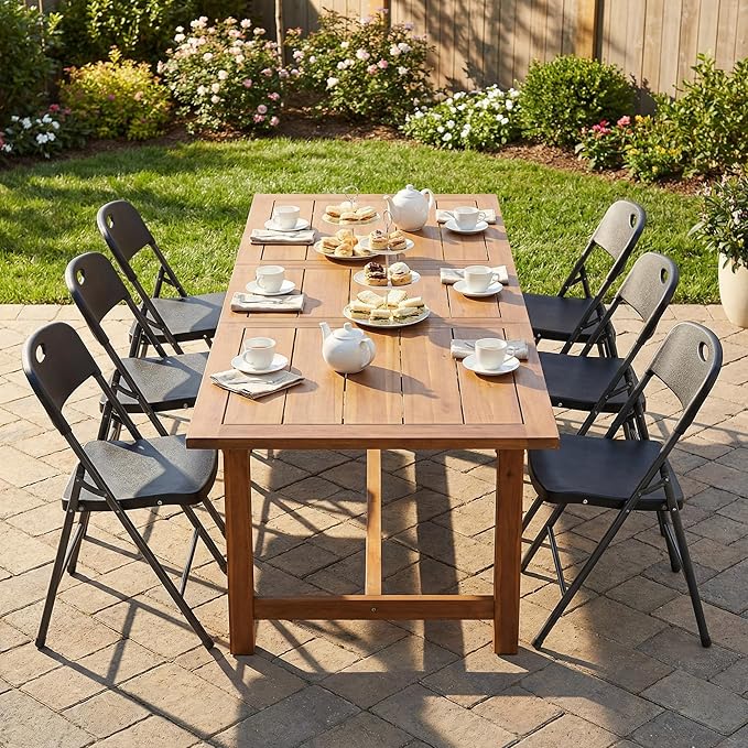 DUMOS 8 Pack Folding Chairs Heavy Duty - Plastic Stackable Portable Dining Chairs Set, Wedding, Party, Patio, Garden, for Indoor Outdoor, for Home and Office, Conference, Black