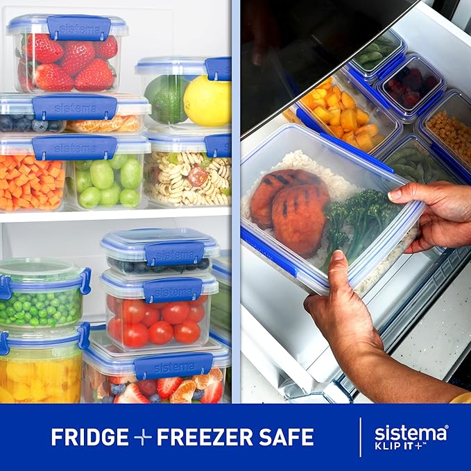 Sistema KLIP IT Rectangular Collection Food Storage Container, 101 oz./3 L, Clear/Blue