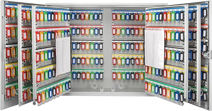 Barska 600 Position Key Cabinet – Wall Mount Key Safe with Numbered Hooks, Index Log Sheet, Colored Tags, Adjustable Dividers, Steel Construction for Office, Commercial Use- Key Box - key organizer