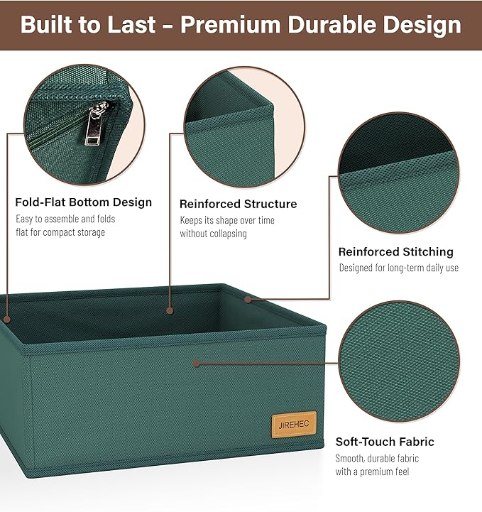 Clothes Organizer, Transform Your Drawers in Seconds - Green Set of 6 Foldable Storage Boxes with Zipper, Durable 600D Fabric, Includes Fragrance Sachets, Ideal for Underwear, Socks, Baby Clothes