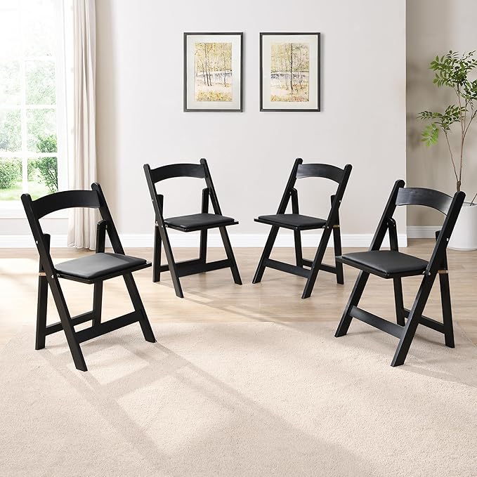 Ball & Cast Upholstered Folding Chair,4 Pack,Solid Wood Frame,16.9" Seat Height,Ergonomically Designed Back and Cushion,Easy Carry,No Assembly Required,for Kitchen,Restaurant,Black