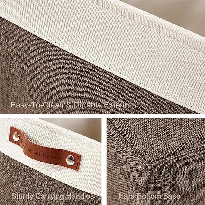 DECOMOMO Storage Bins, Large Fabric Storage Baskets for Shelves, Decorative Linen Closet Organizer, 15 x 11 x 9.5 inches (Brown & White, 4 Pack)