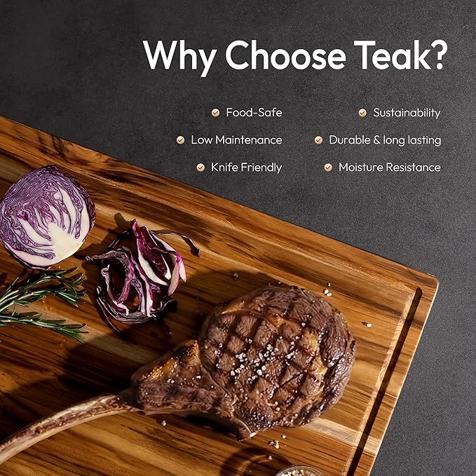 Bellsal Extra Large Teak Wood Cutting Board 20inch for Kitchen Charcuterie Board Heavy Duty Non Slip Feet Over Sink Butcher Block Chopping Board Nice Solid Thick Wooden Juice Groove XXl large Hardwood