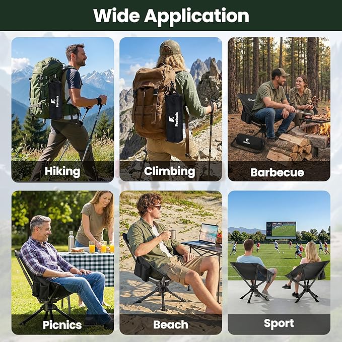 Folding Camping Chairs Lightweight & Portable, No Assembly, 360° Swivel Camping Chair for Adults, Compact Outdoor Chairs for Beach, Lawn, Travel, Backpacking, Hiking, Fishing